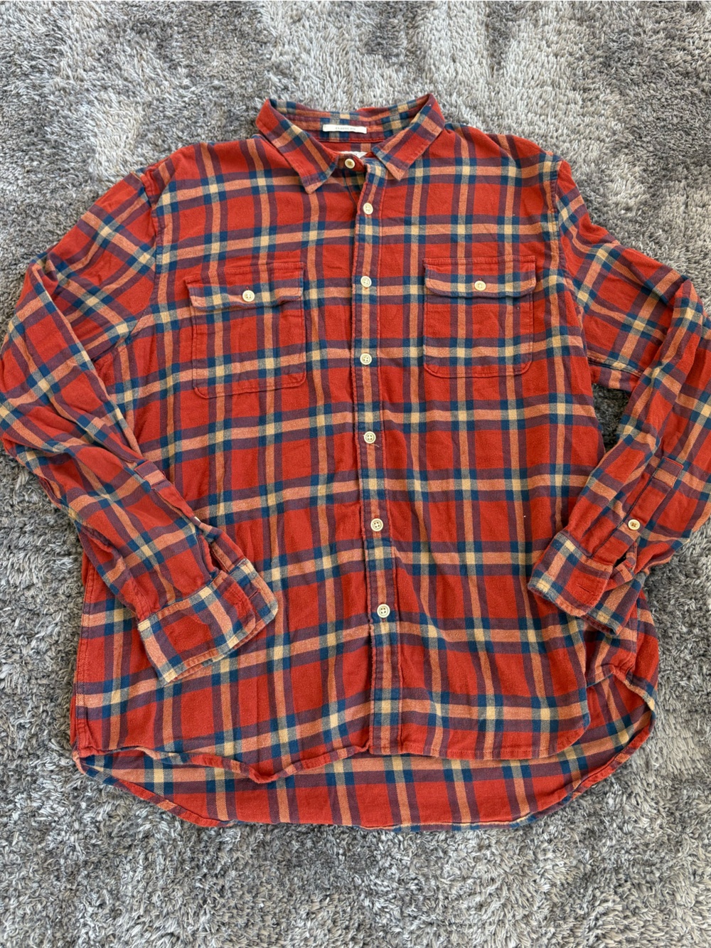 Lucky Brand Flannel Shirt Size XL Orange and Blue